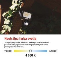 LED reflektor GLARO s pohybovým čidlom, 10 W, čierny, IP54, 1000 lm, neutrálna biela