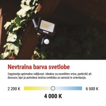 LED reflektor GLARO PIR 10 W, črni, IP54, 1000 lm, nevtralna bela