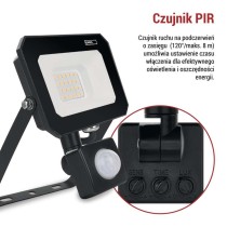 Naświetlacz LED SIMPO 20W, z czujn. PIR, czarny, neutralna biel