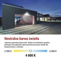 Naświetlacz LED SIMPO 20W, z czujn. PIR, czarny, neutralna biel