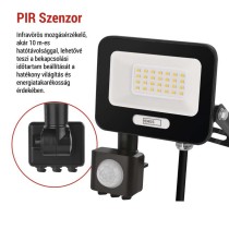 LED reflektor GLARO PIR 20 W, fekete, IP54, 2000 lm, természetes fehér