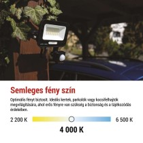 LED reflektor GLARO PIR 20 W, fekete, IP54, 2000 lm, természetes fehér