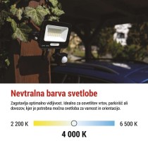 LED reflektor GLARO PIR 20 W, fekete, IP54, 2000 lm, természetes fehér