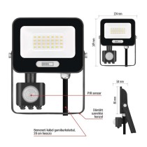 LED reflektor GLARO PIR 20 W, fekete, IP54, 2000 lm, természetes fehér