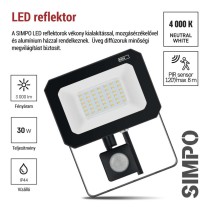 LED reflektor SIMPO PIR 30 W természetes fehér