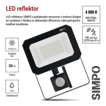 LED reflektor SIMPO s pohybovým čidlom 30 W neutrálna biela