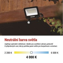 LED reflektor GLARO s pohybovým čidlem, 30 W, černý, IP54, 3000 lm, neutrální bílá