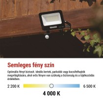 LED reflektor GLARO PIR 30 W, fekete, IP54, 3000 lm, természetes fehér