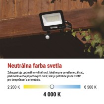 LED reflektor GLARO s pohybovým čidlom, 30 W, čierny, IP54, 3000 lm, neutrálna biela
