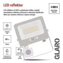 LED reflektor GLARO s pohybovým čidlem, 30 W, bílý, IP54, 3000 lm, neutrální bílá