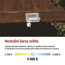 LED reflektor GLARO s pohybovým čidlem, 30 W, bílý, IP54, 3000 lm, neutrální bílá