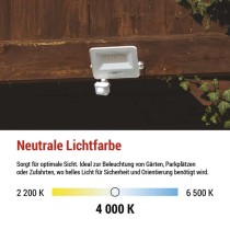 LED reflektor GLARO mit Bewegungssensor, 30 W,weiß, IP54, 3000 lm, neutralweiß