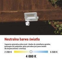 Naświetlacz LED GLARO PIR 30 W, biały, IP54, 3000 lm, neutralna biel