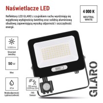 Naświetlacz LED GLARO PIR 50 W, czarny, IP54, 5000 lm, neutralna biel