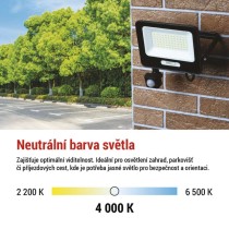 LED reflektor GLARO s pohybovým čidlem, 50 W, černý, IP54, 5000 lm, neutrální bílá