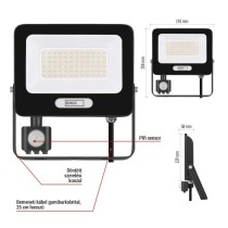 LED reflektor GLARO PIR 50 W, fekete, IP54, 5000 lm, természetes fehér
