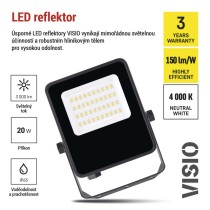 LED reflektor VISIO, 20 W, černý, neutrální bílá