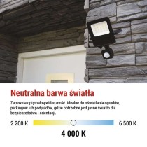 Naświetlacz LED VISIO z czujnikiem PIR 10W, neutralna biel