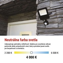LED reflektor VISIO s pohybovým čidlom, 10W, neutrálna biela, čierný