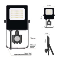 LED reflektor VISIO s pohybovým čidlom, 20 W, neutrálna biela, čierný