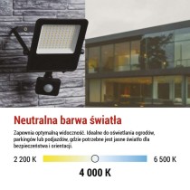 Naświetlacz LED VISIO z czujnikiem PIR 50 W, neutralna biel