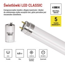 Żarówka LED liniowa T8 6,5 W 60 cm neutralna biel 10 szt.