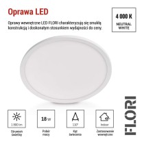 Oprawa LED FLORI okrągła, biała, 18W, neutralna biel