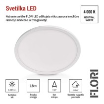 LED svetilo nadometno FLORI okrogla, bela, 18W, nevtralna bela