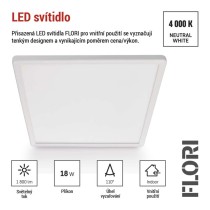 LED přisazené svítidlo FLORI čtvercové, bílé, 18W, neutrální bílá
