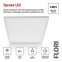 Oprawa LED FLORI kwadratowy, biała, 18W, neutralna biel