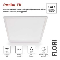 LED svetilo nadometno FLORI kvadratni, bela, 18W, nevtralna bela