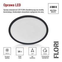 Oprawa LED FLORI okrągła, czarny, 18W, neutralna biel