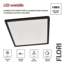 LED prisadené svietidlo FLORI štvorcový, čierné, 18W, neutrálna biela