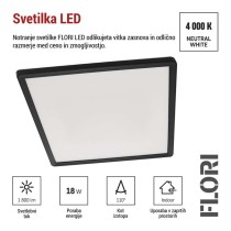 LED svetilo nadometno FLORI kvadratni, črna, 18W, nevtralna bela
