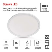 Oprawa LED FLORI okrągła, biała, 22W, neutralna biel