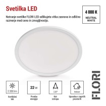 LED svetilo nadometno FLORI okrogla, bela, 22W, nevtralna bela