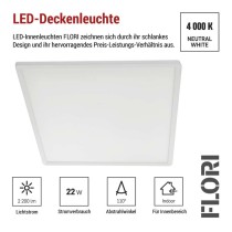 LED-Anbauleuchte FLORI quadrat, weiß, 22W, neutralweiß