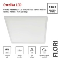 LED svetilo nadometno FLORI kvadratni, bela, 22W, nevtralna bela