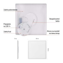 LED prisadené svietidlo FLORI štvorcový, biele, 22W, neutrálna biela