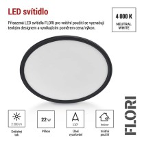 LED přisazené svítidlo FLORI kruhové, černé, 22W, neutrální bílá