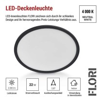 LED-Anbauleuchte FLORI rund, schwarz, 22W, neutralweiß