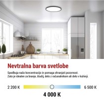 LED svetilo nadometno FLORI okrogla, črna, 22W, nevtralna bela