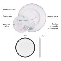 LED svetilo nadometno FLORI okrogla, črna, 22W, nevtralna bela