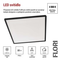 LED přisazené svítidlo FLORI čtvercové, černé, 22W, neutrální bílá