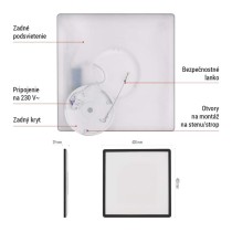 LED prisadené svietidlo FLORI štvorcový, čierné, 22W, neutrálna biela