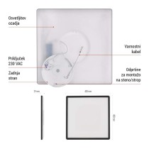 LED svetilo nadometno FLORI kvadratni, črna, 22W, nevtralna bela