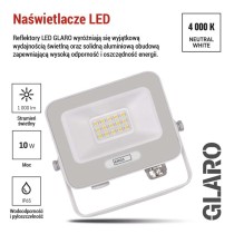 Naświetlacz LED GLARO 10W, biały, IP65, 1000 lm, neutralna biel