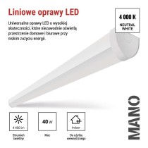 Oprawa liniowa LED MANO 40W, biała neutralna