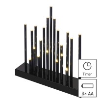 LED gyertyatartó, fekete, 27,5 cm, 3x AA, beltéri, meleg fehér, időzítő