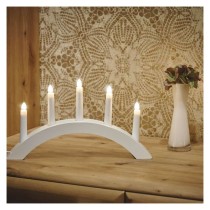 Svietnik na 5x žiarovku E10 drevený biely, oblúk, 20x38 cm, vnútorný, teplá biela